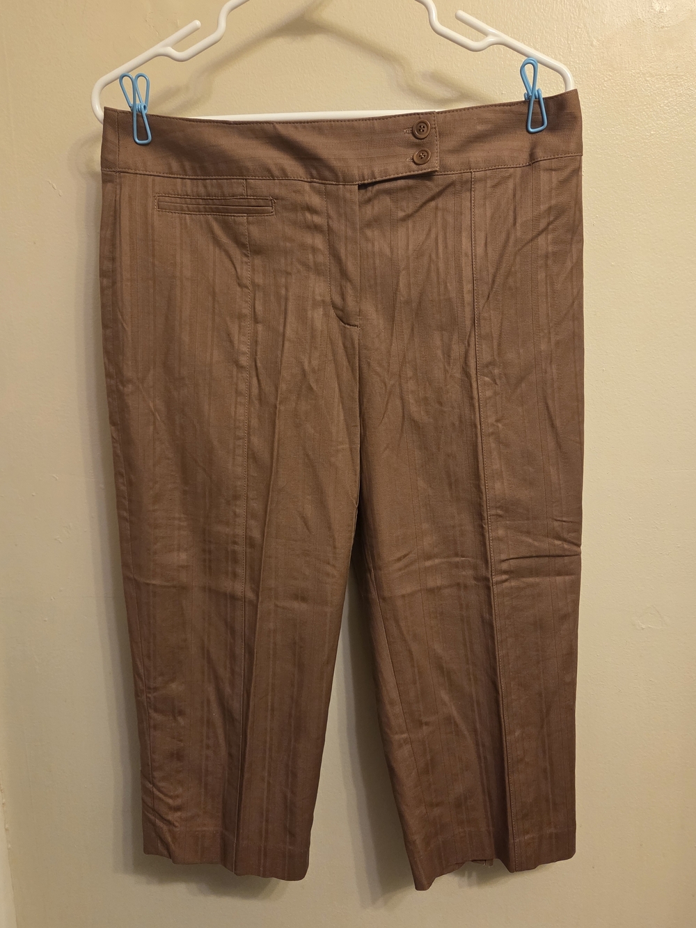 Nine West Brown Textured Crop Pants Size 8 Stretch Career Capri Trousers